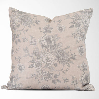 22x22 Serenity Toile de Jouy Roses Pillow Cover