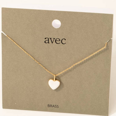 White Heart Pendant Necklace - Gold