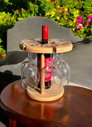 Bamboo Wine Glass and Bottle Holder