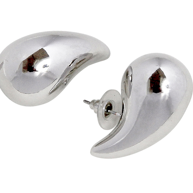 Metal Teardrop Stud Earrings - Silver