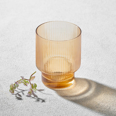 Malibu Ribbed Rocks Glass - Amber 10oz