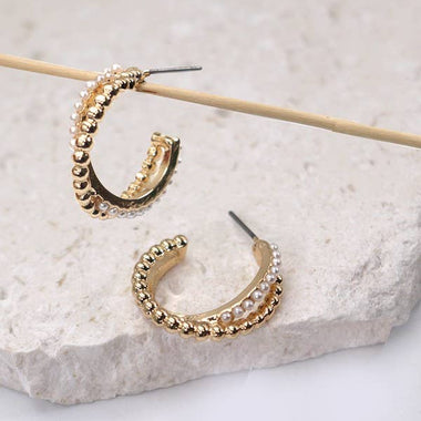 Interwine Pearl Ball Crossover Earrings - Gold