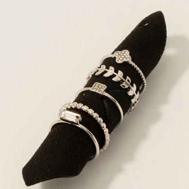 Mixed Dainty Silver Studded Band Rings Set - Silver