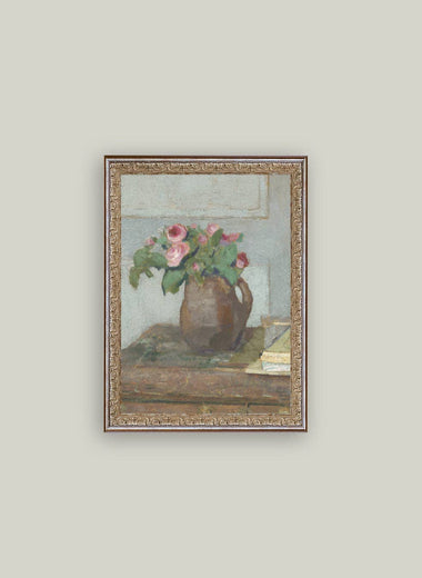 12x16 Vase of Roses Framed Antique Art