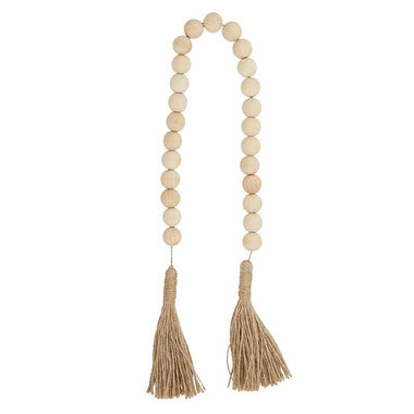 Natural Wd Beads W/ Jute Tassel