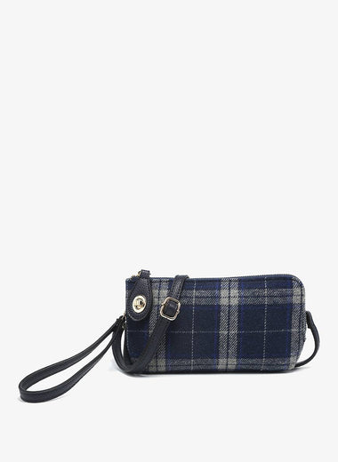 Kendall Plaid Wristlet w/ Twist Lock - Navy