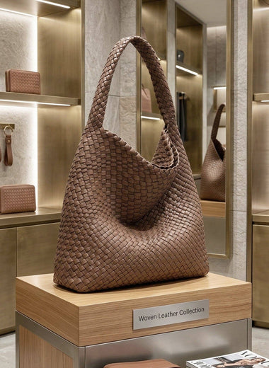 Tiara Woven Hobo Tote Bag With Pouch - Khaki