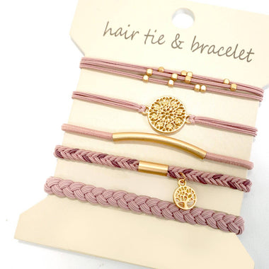 Boho Knot Bracelet and Hair Ties - Pink