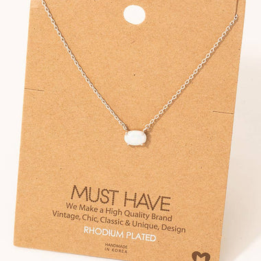 Oval Opal Pendant Necklace - Silver