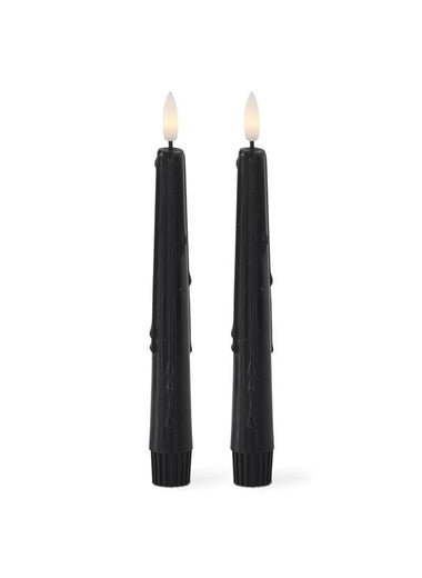 8" Black LED Drip Taper Candles S/2