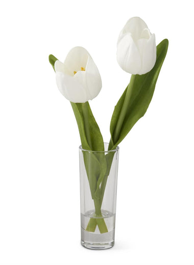 8.5" Real Touch White Double Tulip in Glass Vase