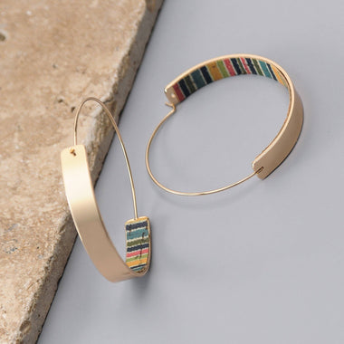 Cork Colorful Stripe Hoop Earrings - Gold