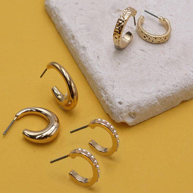 Mini Pearl Hoop Trio - Gold