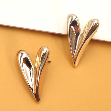 Modern Heart Stud Earrings - Gold