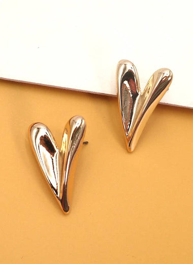 Modern Heart Stud Earrings - Gold