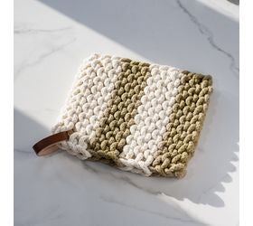 Striped Crochet Potholder with Leather Loop