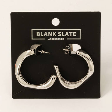 Warped C Hoop Earrings - Silver