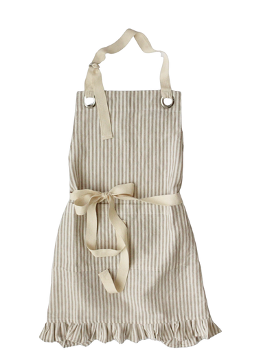 Ruffle Pin Stripe Apron - Tan