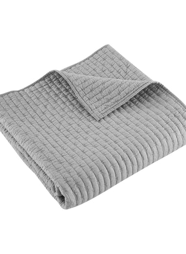 Cross Stitch Quilted Throw - Light Grey