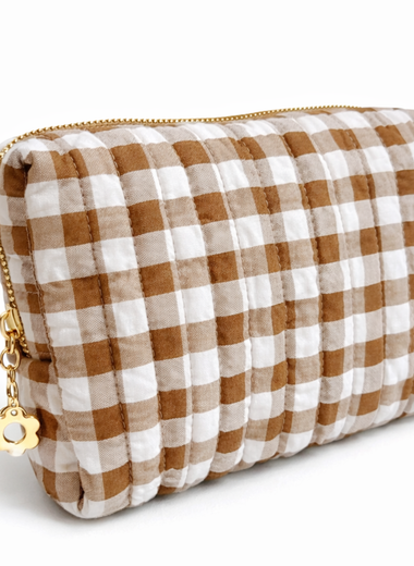Brown Gingham Cosmetic Bag