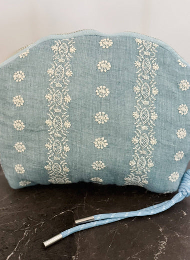 Blue and White Crochet Cosmetic Case