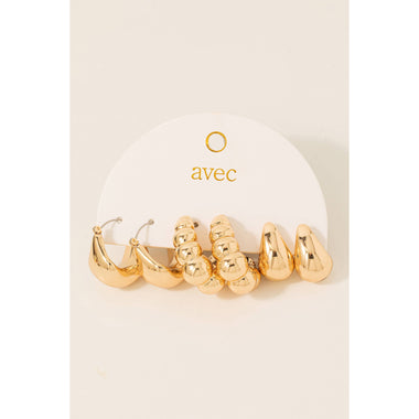 Metallic Assorted Hoop Earrings Set - Gold