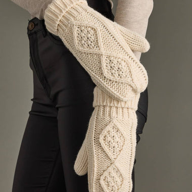 Beige Cable Knit Mittens