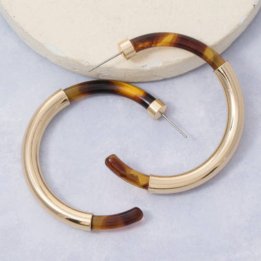 Gold Dipped And Tortoise Shell Tube Hoop Earrings