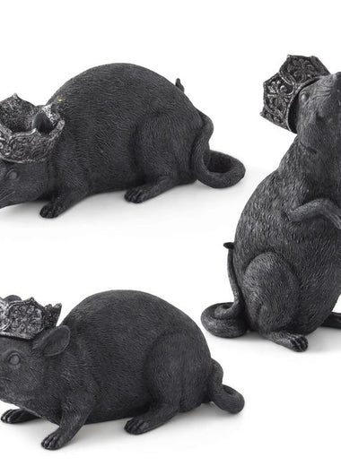 Black Resin Rats with Glittered Crowns