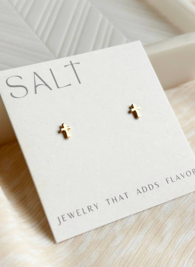 Tiny Gold Cross Studs