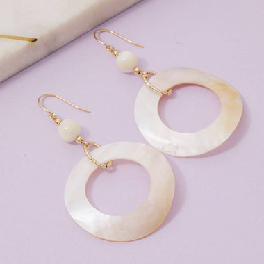 Mother Of Pearl Shell Circle Cutout Drop Earrings - Gold