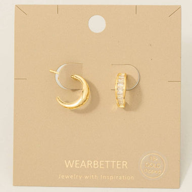 CZ Studs Hoop Earrings - Gold