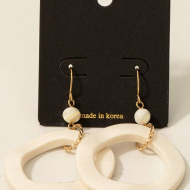 Wooden Hoop And Shell Bead Dangle Earrings
