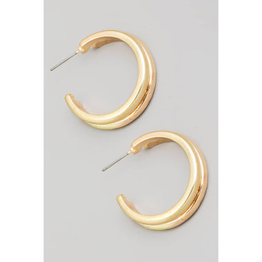 Gold Double Layered Metallic Hoop Earrings