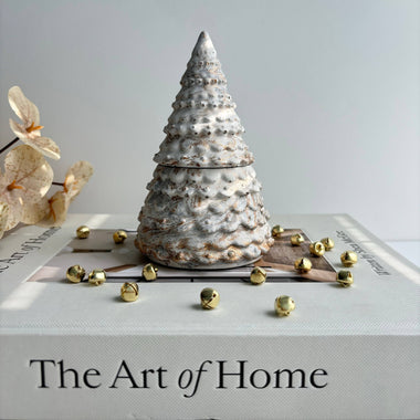 Christmas Tree Candle Pot - Off White, Silver & Gold