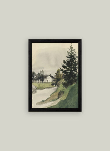 11x15 Muted Watercolor Lakeside Framed Art