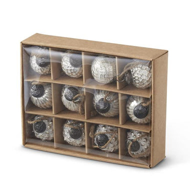 Whitewashed Mercury Glass Round Ornaments S/12