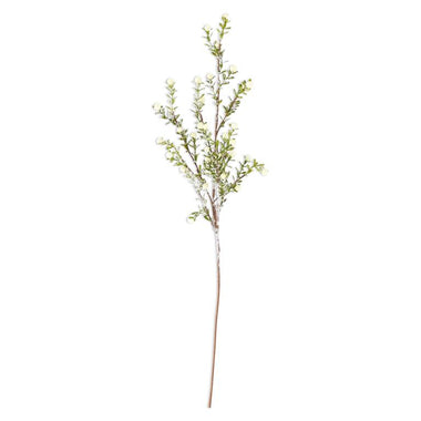30" Glittered Snowy White Berry Leaf Stem