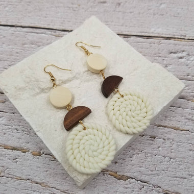 Wood & Clay Drop Earrings: White