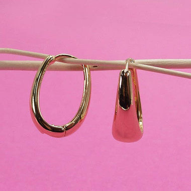 Oval Chunky Huggie Hoops - Gold