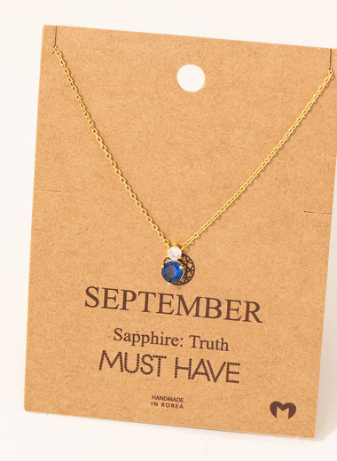 September Sapphire Gem Pendant Necklace