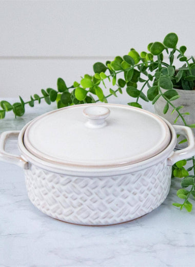 Stoneware Basketweave Baker With Lid