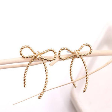 Rope Bow Stud Earrings - Gold