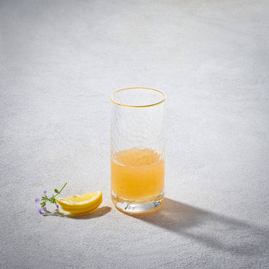 Gold Rim Hammered Highball Glass - 10oz