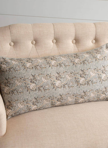 14x28 Dusty Blue Floral Lumbar Pillow