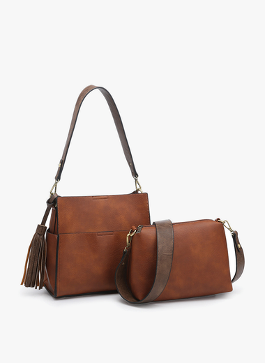 Lyla 2-in-1 Bucket Bag w/ Guitar Strap - Camel/Coffee