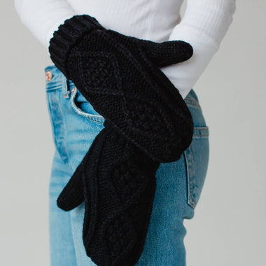 Black Cable Knit Mittens