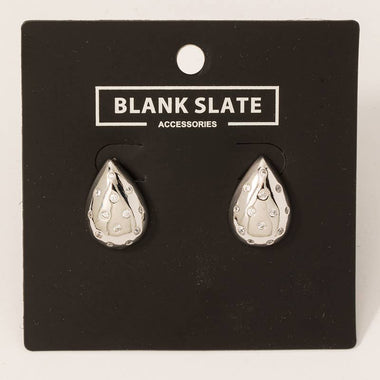 Rhinestone Studded Teardrop Earrings - Silver