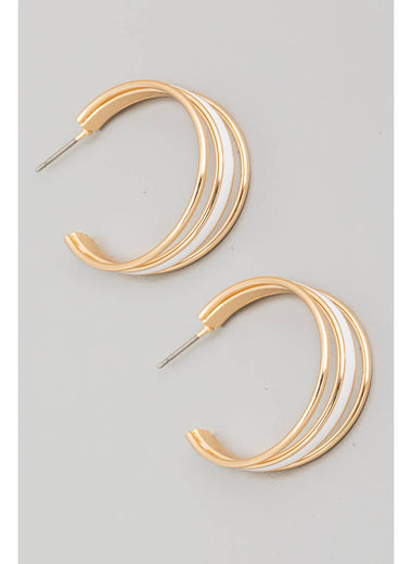 White & Gold Triple Layered Enamel Wire Hoop Earrings