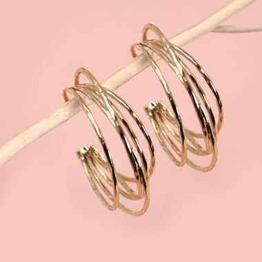Hammered Multi-Row Hoop Earrings - Gold